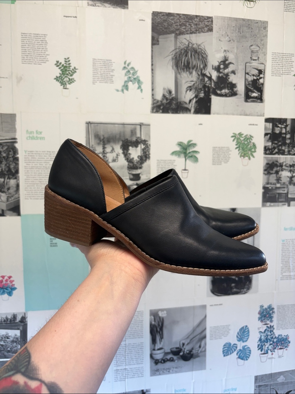 Madewell Black Leather D'Orsay Low Block Heel Mules